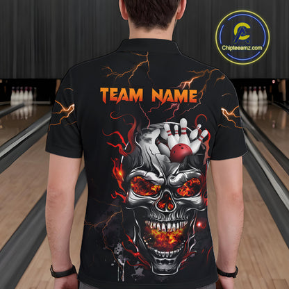 Thunder Bowling Jerseys Men Polo & 1/4 Zip Shirt Skull Bowling Shirt for Men HNT01