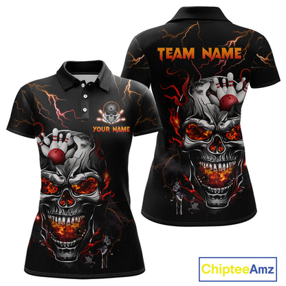 Thunder Bowling Jerseys Women Polo & 1/4 Zip Shirt Skull Bowling Shirt for Women HNT01