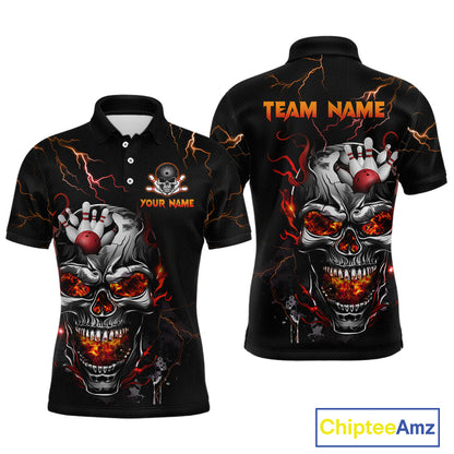 Thunder Bowling Jerseys Men Polo & 1/4 Zip Shirt Skull Bowling Shirt for Men HNT01