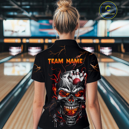 Thunder Bowling Jerseys Women Polo & 1/4 Zip Shirt Skull Bowling Shirt for Women HNT01