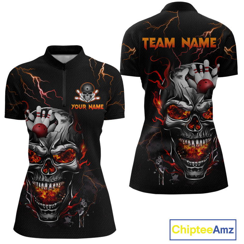 Thunder Bowling Jerseys Women Polo & 1/4 Zip Shirt Skull Bowling Shirt for Women HNT01