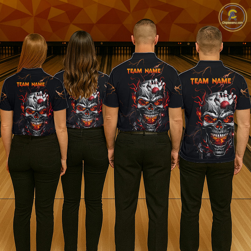Thunder Bowling Jerseys Women Polo & 1/4 Zip Shirt Skull Bowling Shirt for Women HNT01