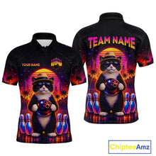Load image into Gallery viewer, Custom Funny Neon Cat Bowling Jersey for Men Bowling Tournament Polo &amp; 1/4 Zip Bowling Team Shirts HNT210