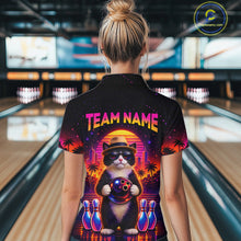 Load image into Gallery viewer, Custom Funny Neon Cat Bowling Jersey for Women Bowling Tournament Polo &amp; 1/4 Zip Bowling Team Shirts HNT210