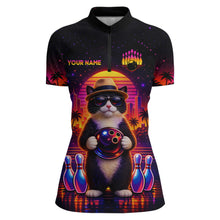 Load image into Gallery viewer, Custom Funny Neon Cat Bowling Jersey for Women Bowling Tournament Polo &amp; 1/4 Zip Bowling Team Shirts HNT210