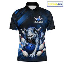 Load image into Gallery viewer, Wolf Bowling Shirts for Men Custom Blue Wolf Bowling Team Jersey Bowling League HNT284