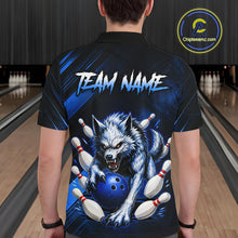 Load image into Gallery viewer, Wolf Bowling Shirts for Men Custom Blue Wolf Bowling Team Jersey Bowling League HNT284