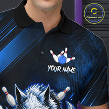Load image into Gallery viewer, Wolf Bowling Shirts for Men Custom Blue Wolf Bowling Team Jersey Bowling League HNT284