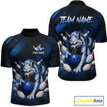 Load image into Gallery viewer, Wolf Bowling Shirts for Men Custom Blue Wolf Bowling Team Jersey Bowling League HNT284