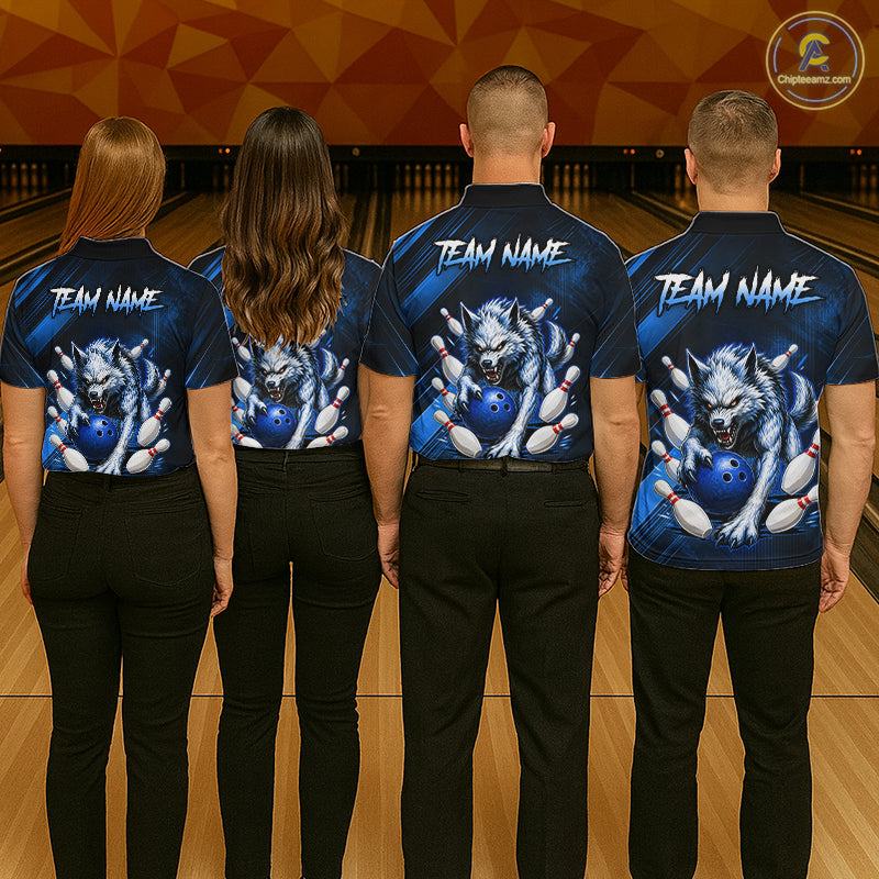 Wolf Bowling Shirts for Women Custom Blue Wolf Bowling Team Jersey Bowling League HNT284