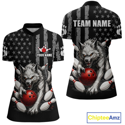 US Flag Wolf Bowling Shirts for Women Custom Wolf Bowling Team Jersey Bowling League HNT285