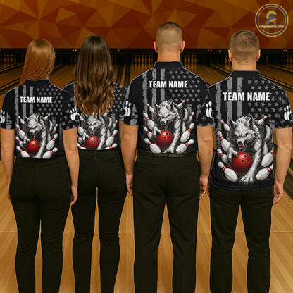 US Flag Wolf Bowling Shirts for Women Custom Wolf Bowling Team Jersey Bowling League HNT285
