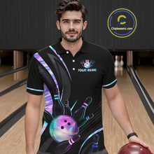 Load image into Gallery viewer, Custom Black and Holographic Bowling Jersey for Men Bowling Team Shirts Bowling League HNT395