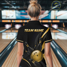 Load image into Gallery viewer, Person wearing a black bowling shirt with 'TEAM NAME' on the back in a bowling alley.