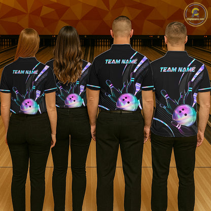 Custom Black and Holographic Bowling Jersey for Men Bowling Team Shirts Bowling League HNT395