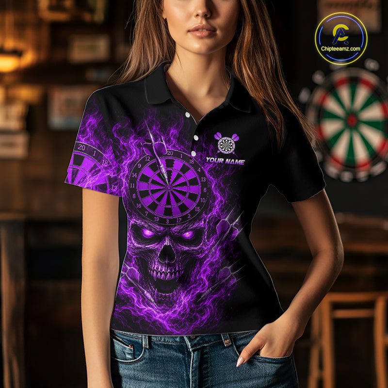 Custom Purple Smoke Skull Darts Shirt for Women Darts Team Jerseys Dart League Dartboard Shirt NNT259