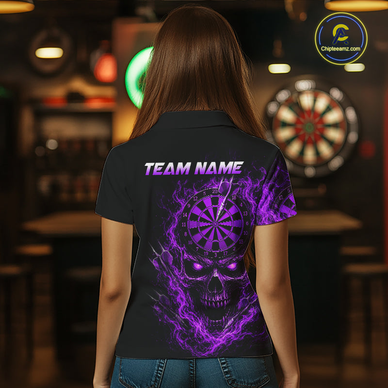 Custom Purple Smoke Skull Darts Shirt for Women Darts Team Jerseys Dart League Dartboard Shirt NNT259