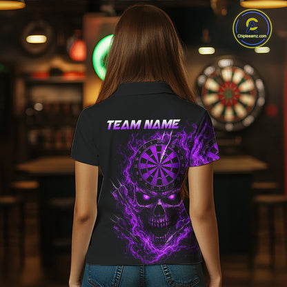 Custom Purple Smoke Skull Darts Shirt for Women Darts Team Jerseys Dart League Dartboard Shirt NNT259