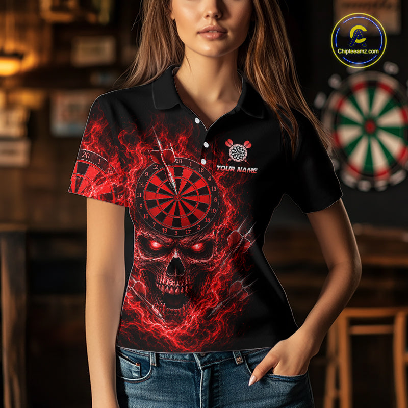 Custom Red Smoke Skull Darts Shirt for Women Darts Team Jerseys Dart League Dartboard Shirt NNT259