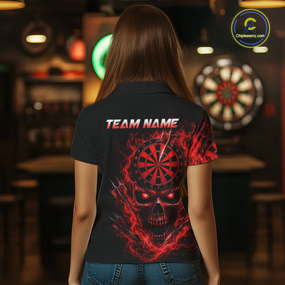 Custom Red Smoke Skull Darts Shirt for Women Darts Team Jerseys Dart League Dartboard Shirt NNT259