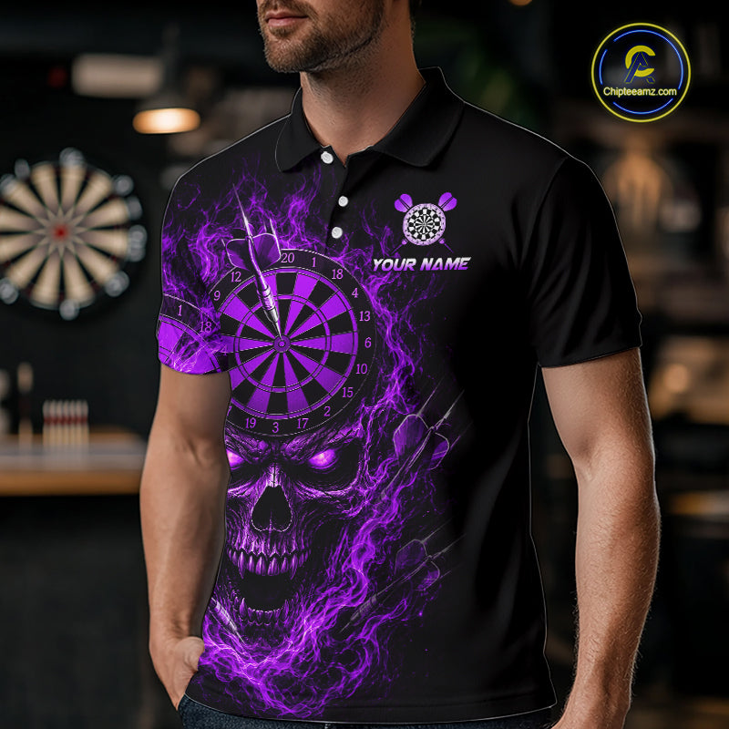 Custom Purple Smoke Skull Darts Shirt for Men Darts Team Jerseys Dart League Dartboard Shirt NNT259