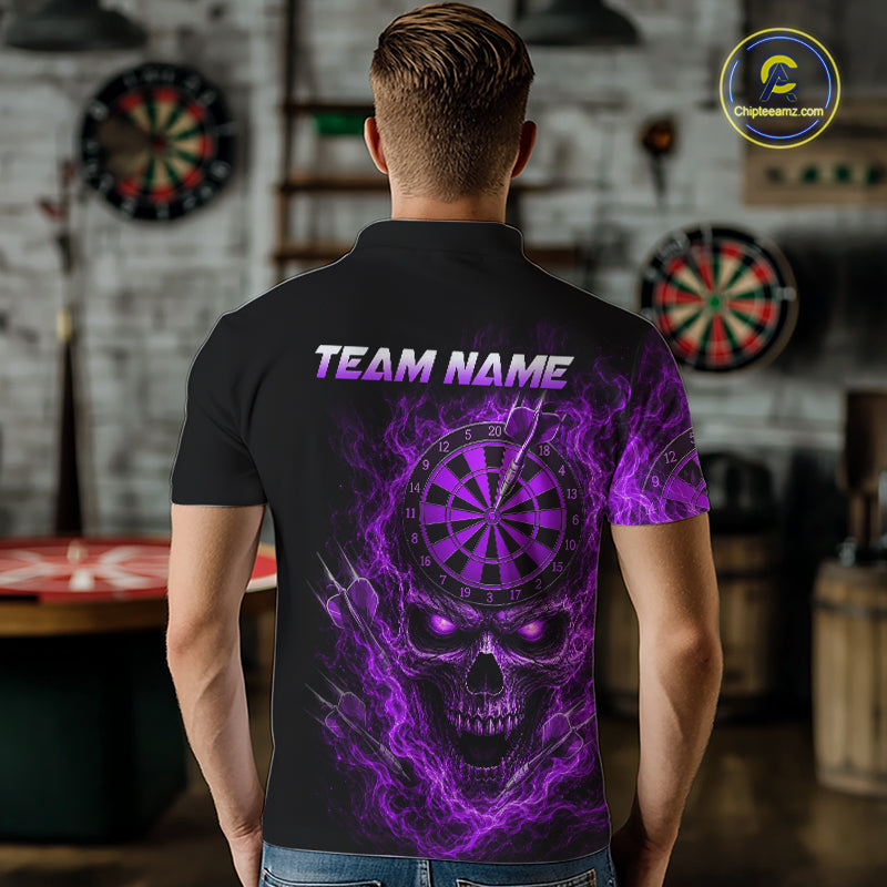 Custom Purple Smoke Skull Darts Shirt for Men Darts Team Jerseys Dart League Dartboard Shirt NNT259