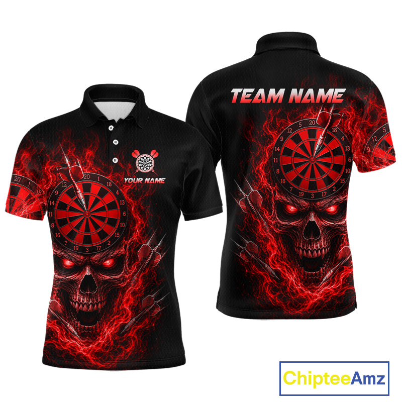 Custom Red Smoke Skull Darts Shirt for Men Darts Team Jerseys Dart League Dartboard Shirt NNT259