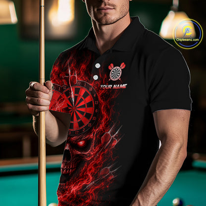 Custom Red Smoke Skull Darts Shirt for Men Darts Team Jerseys Dart League Dartboard Shirt NNT259