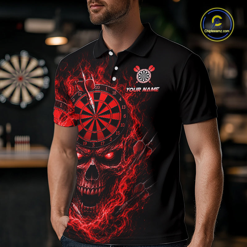 Custom Red Smoke Skull Darts Shirt for Men Darts Team Jerseys Dart League Dartboard Shirt NNT259