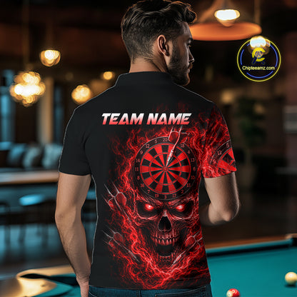 Custom Red Smoke Skull Darts Shirt for Men Darts Team Jerseys Dart League Dartboard Shirt NNT259