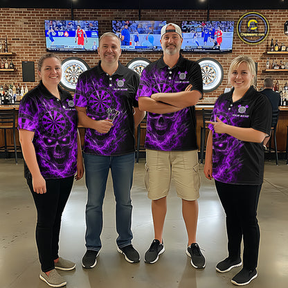Custom Purple Smoke Skull Darts Shirt for Men Darts Team Jerseys Dart League Dartboard Shirt NNT259