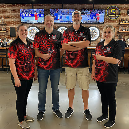 Custom Red Smoke Skull Darts Shirt for Men Darts Team Jerseys Dart League Dartboard Shirt NNT259