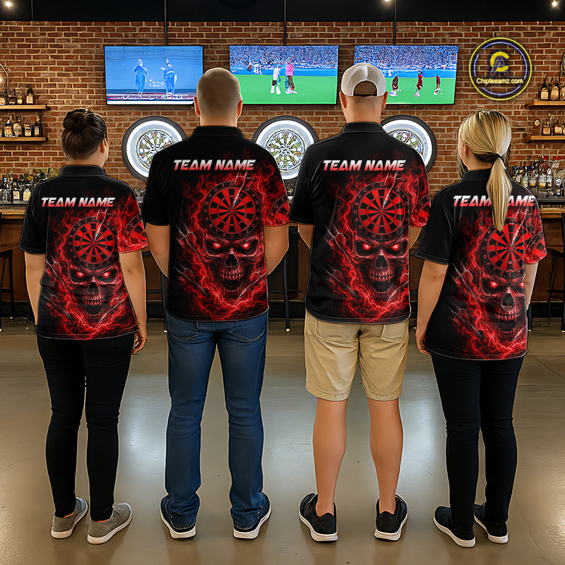 Custom Red Smoke Skull Darts Shirt for Men Darts Team Jerseys Dart League Dartboard Shirt NNT259