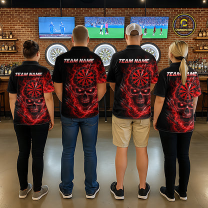 Custom Red Smoke Skull Darts Shirt for Men Darts Team Jerseys Dart League Dartboard Shirt NNT259