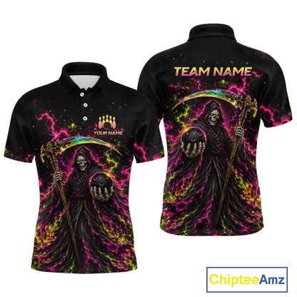 Flame Grim Reaper Bowling Team Shirts for Men Custom Bowling Gifts Bowler Polo & 1/4 Zip HNT533