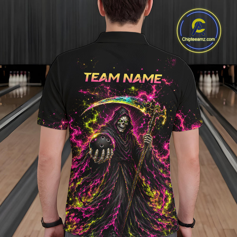 Flame Grim Reaper Bowling Team Shirts for Men Custom Bowling Gifts Bowler Polo & 1/4 Zip HNT533