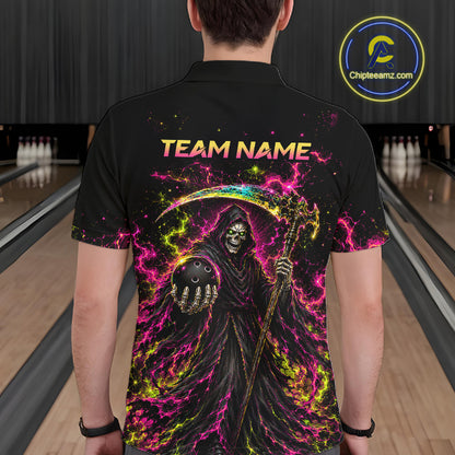 Flame Grim Reaper Bowling Team Shirts for Men Custom Bowling Gifts Bowler Polo & 1/4 Zip HNT533