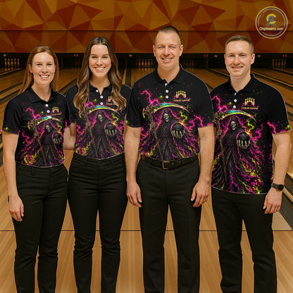 Flame Grim Reaper Bowling Team Shirts for Women Custom Bowling Gifts Bowler Polo & 1/4 Zip HNT533