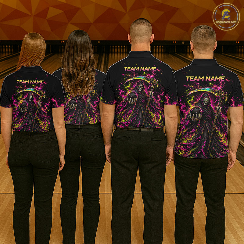 Flame Grim Reaper Bowling Team Shirts for Men Custom Bowling Gifts Bowler Polo & 1/4 Zip HNT533