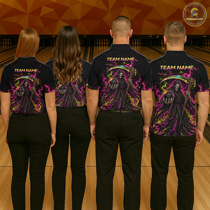 Flame Grim Reaper Bowling Team Shirts for Women Custom Bowling Gifts Bowler Polo & 1/4 Zip HNT533