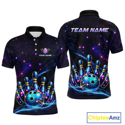 Custom Galaxy Bowling Team Shirts Bowling Jersey for Men Bowling Gifts for Bowler HNT537