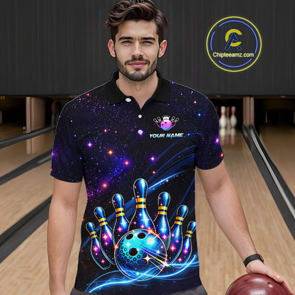 Custom Galaxy Bowling Team Shirts Bowling Jersey for Men Bowling Gifts for Bowler HNT537