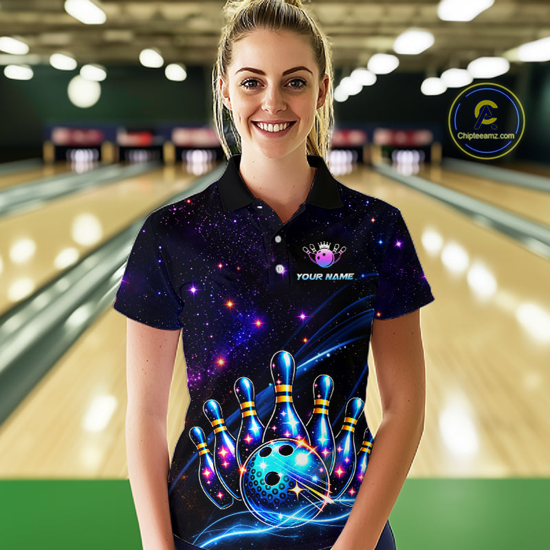 Custom Galaxy Bowling Team Shirts Bowling Jersey for Women Bowling Gifts for Bowler HNT537