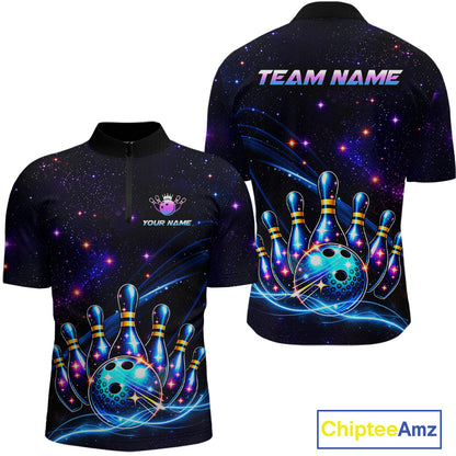 Custom Galaxy Bowling Team Shirts Bowling Jersey for Men Bowling Gifts for Bowler HNT537