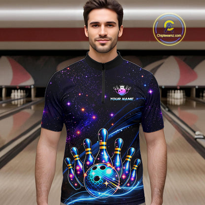 Custom Galaxy Bowling Team Shirts Bowling Jersey for Men Bowling Gifts for Bowler HNT537