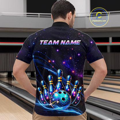 Custom Galaxy Bowling Team Shirts Bowling Jersey for Men Bowling Gifts for Bowler HNT537