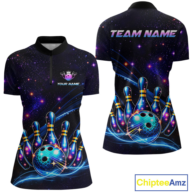 Custom Galaxy Bowling Team Shirts Bowling Jersey for Women Bowling Gifts for Bowler HNT537