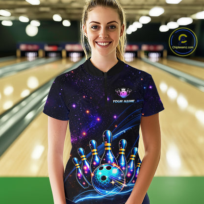 Custom Galaxy Bowling Team Shirts Bowling Jersey for Women Bowling Gifts for Bowler HNT537