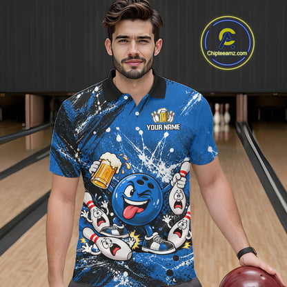 Blue Beer Bowling Ball and Pins Shirt, Custom Bowling Shirts for Men Bowling Team Jersey HNT682
