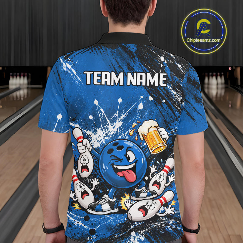 Blue Beer Bowling Ball and Pins Shirt, Custom Bowling Shirts for Men Bowling Team Jersey HNT682